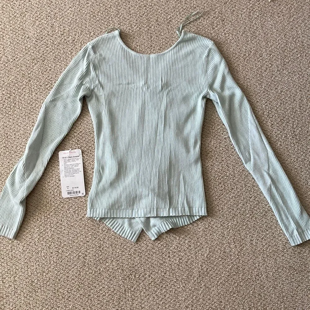 LULULEMON Wrap it Back Sweater Sea Breeze Green Cashmere Knit Top Reversible 4